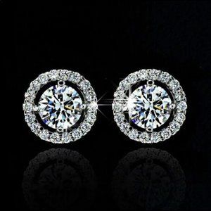 New Round Stud Diamond Sterling Silver Earrings